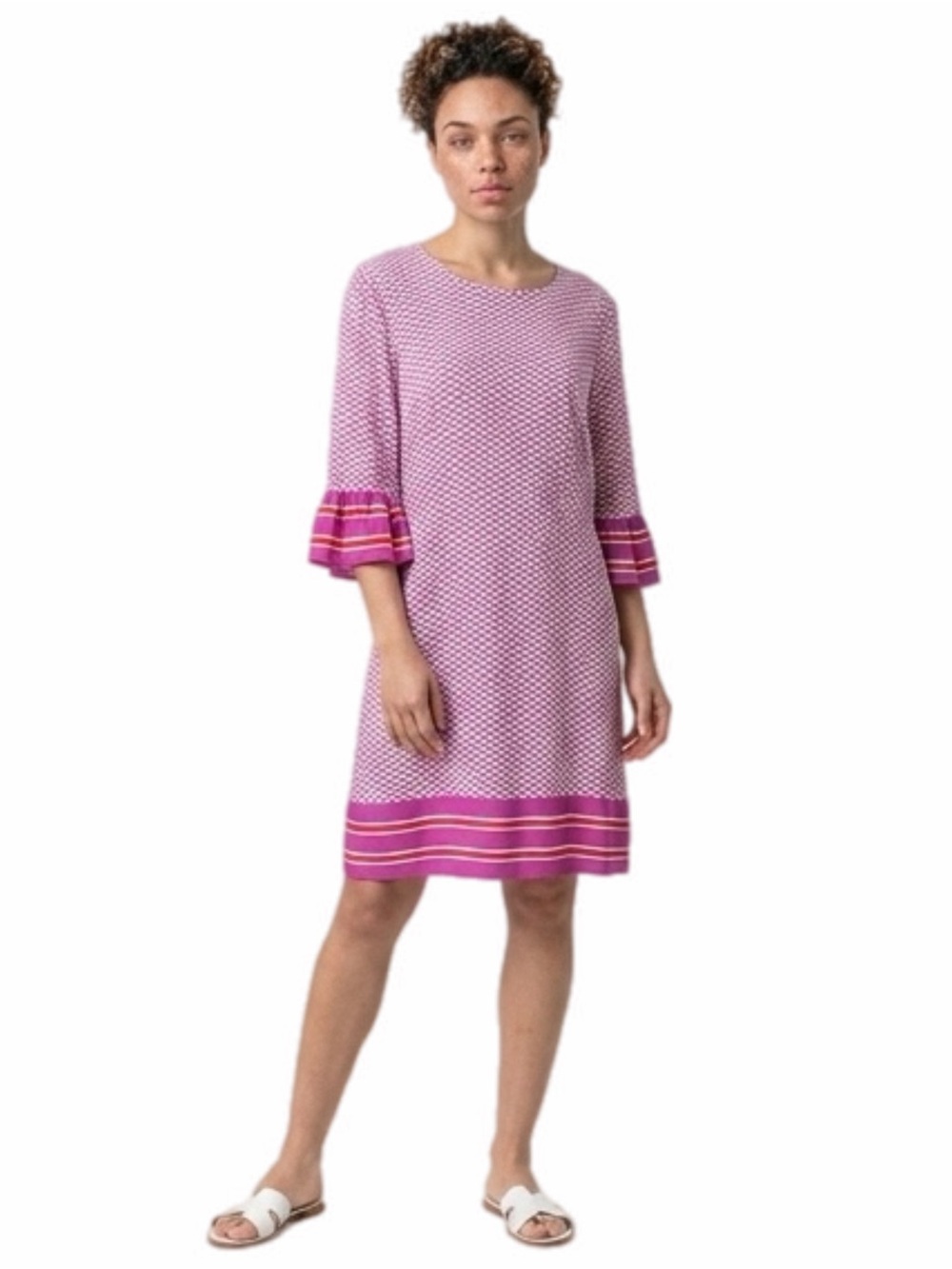 BODEN Andrea midi dress in Cyan Pink Floral with 3/4 Bell sleeves Size 8 Regular